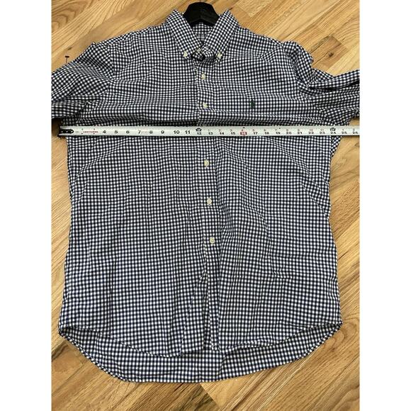 Ralph Lauren Check Shirt Button Up Gingham Plaid Navy Blue Size Large Long Slv - Picture 7 of 10
